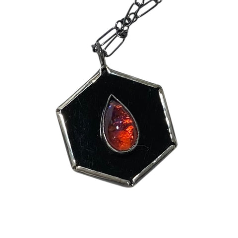 Black Onyx and Dragon’s Breath Droplet Talisman Pendant