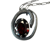 Sterling Serpent and Ruby Egg pendant 8 square prongs