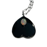 Black Onyx Planchette and Natural Opal Talisman Pendant