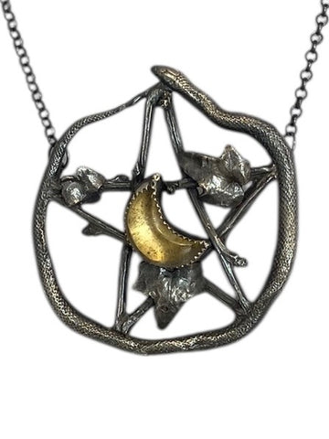 Large Sterling Silver Golden Crescent Pentacle of Life