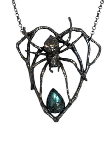 Orb Spider Planchette Pendant Shibuichi and Labradorite