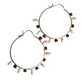 2" Sterling Silver Hoops with Pearl & Garnet Halo