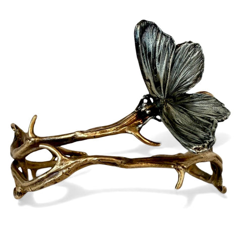 Resilience Cuff, Butterflies Amongst Thorns Bracelet Bronze and Sterling
