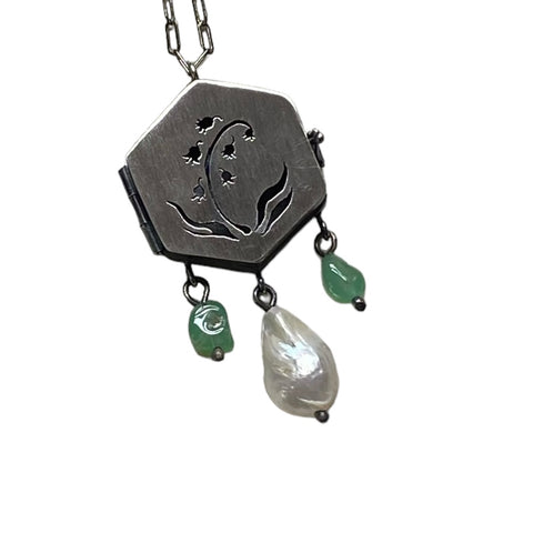 Lily of the Valley Perfume Locket with Chrysoprase & Pearl (B)