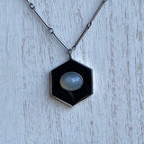 Black Onyx and Pearly Moonstone Talisman in Sterling Silver *Horizontal Moonstone