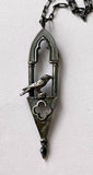 Long Gothic Crow Pendant with Twisted Flame Finial