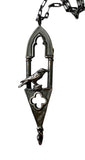 Long Gothic Crow Pendant with Twisted Flame Finial