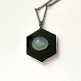 Black Onyx and Pearly Moonstone Talisman in Sterling Silver *Horizontal Moonstone