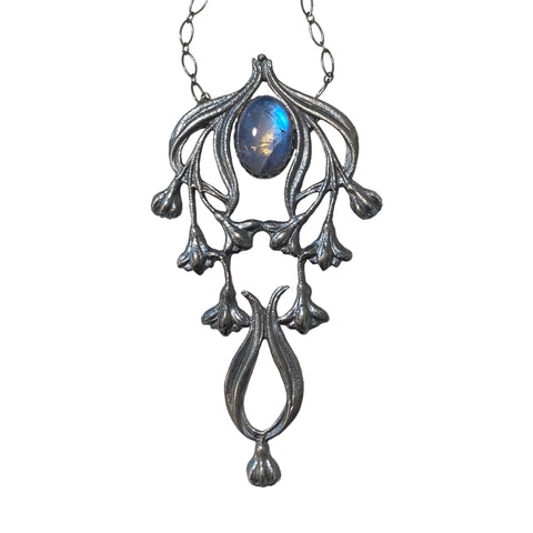 Art Nouveau panel pendant in sterling with moonstone