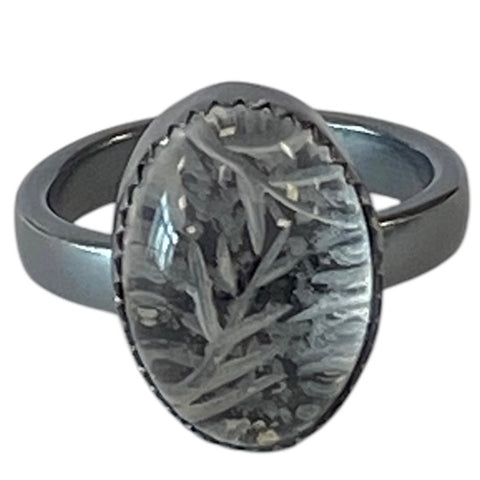 Frost Amulet Ring Hand Carved Rock Crystal Intaglio B Size 5.5