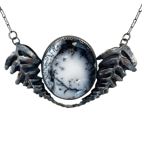 Cailleach's Talisman of Icy Strength Sterling Ferns and Dendritic Opal