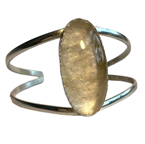 Golden Rutile Cuff Bracelet Sterling Silver double band