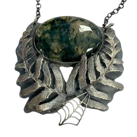 Garden Heart Fern and Moss Agate Pendant