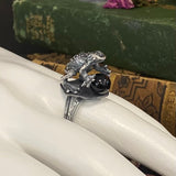 Toad with Orb Ring Sterling and Amethyst or Onyx CUSTOM SIZE