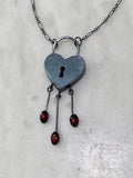 Sterling Heart Padlock Pendant with Garnet Fringe