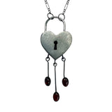 Sterling Heart Padlock Pendant with Garnet Fringe