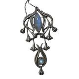 Long Art Nouveau Panel Pendant with Moonstones