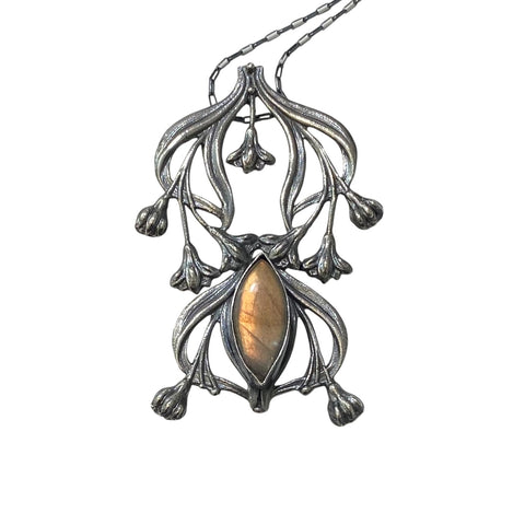 Art Nouveau Panel Pendant with Golden Labradorite