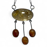 Art Nouveau Fringe Pendant Golden Rutile and Sunstone