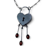 Sterling Heart Padlock Pendant with Garnet Fringe