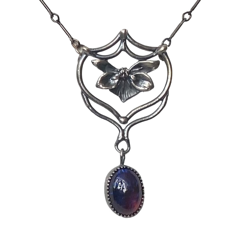 Orchid Goddess pendant in sterling with dragon's breath