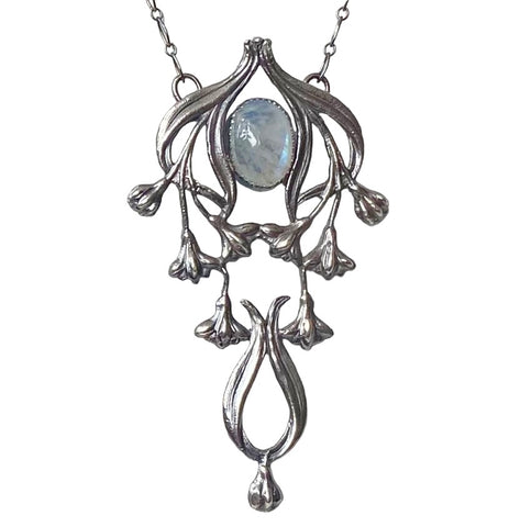Small Art Nouveau panel pendant in sterling with moonstone