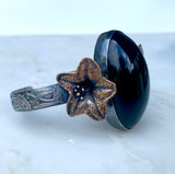 Rainbow Obsidian and Bronze Henbane Cuff Bracelet