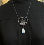 Large As Above, So Below - Double Serpent Pendant with Crystal and Moonstone