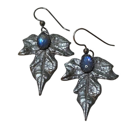 Wild Ivy Leaf and Moonstone Earrings