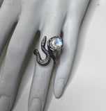 Faceted Solitaire Moonstone Serpent Familiar Ring