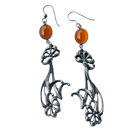 Art Nouveau Carnelian Earrings Extra Long &#x2605;