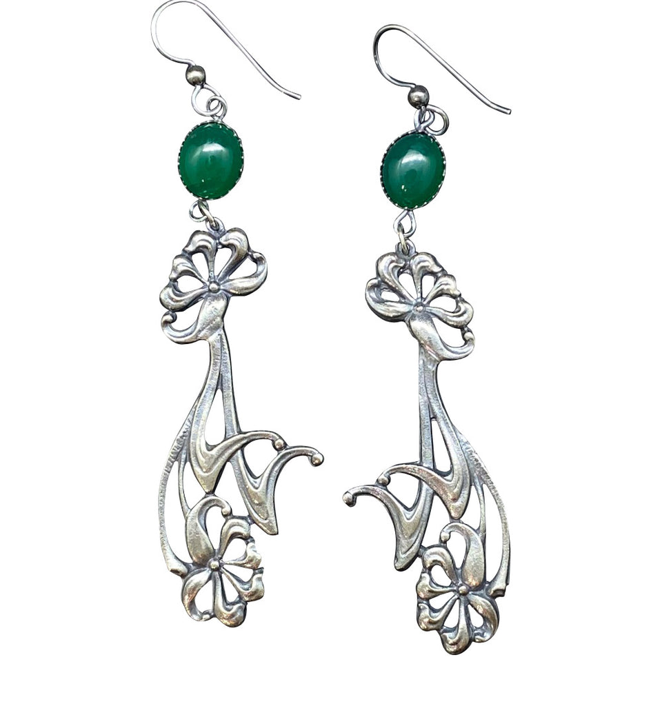 Art Nouveau Green Onyx Earrings &#x2605;
