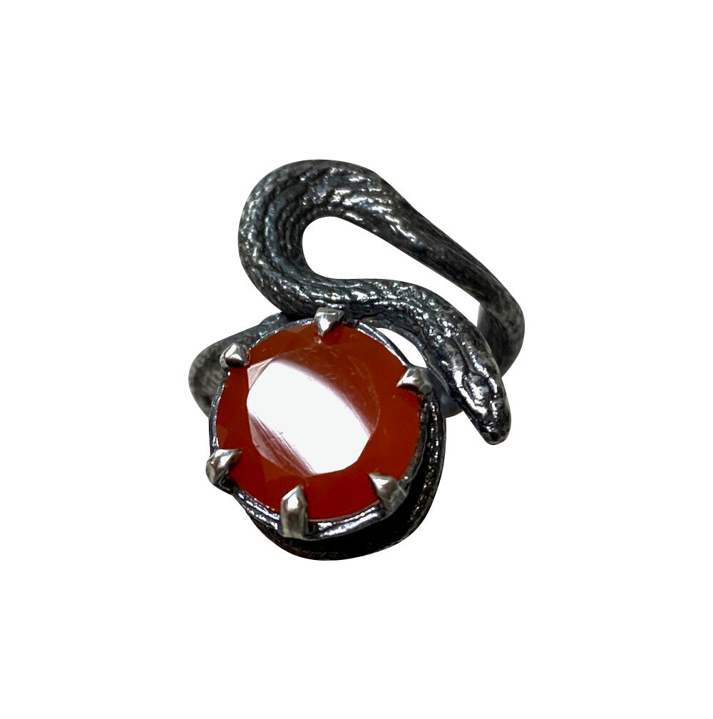 Faceted Carnelian Serpent Familiar Ring